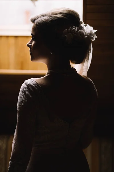 Schöne Junge Braut Mit Hochzeits Make Schönes Brautporträt Mit Schleier — Stockfoto
