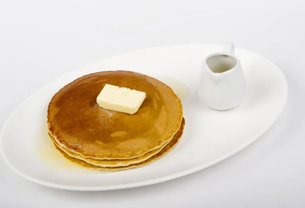 Close Shot Delicious Pancakes Butter Plate — Stok fotoğraf