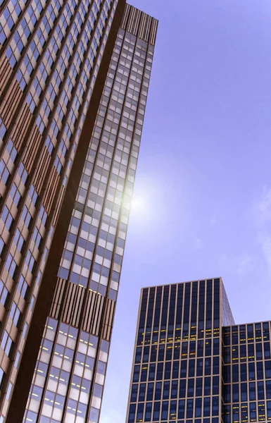 Frankfurt am Main skyscrapers at sunset, low angle view — Fotografia de Stock Grátis