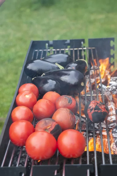 Gemüse auf dem Grill - Tomaten und Auberginen — Stockfoto
