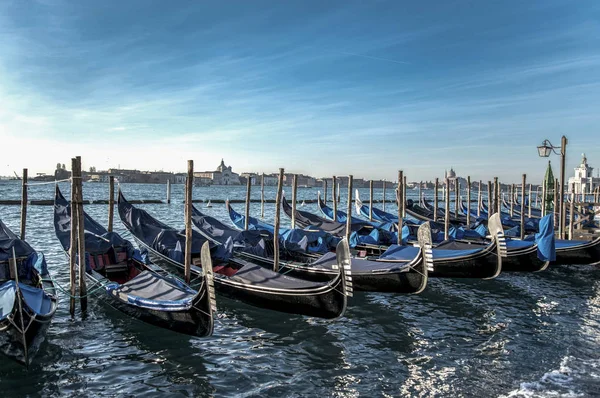 Venice Gondolas Parked San Marc Sunrise — Stock Photo, Image