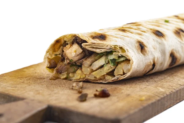 Doner Kebab Gyros Shawarma Nötkött Eller Chiken Roll Pitta Bröd — Stockfoto