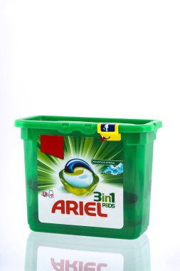 Prague, Czech republic Mart 16, 2018:Ariel 3 in 1 pods Washing Powder
