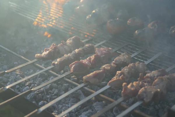 Kjøttet Stekt Åpen Ild Grillmat – stockfoto