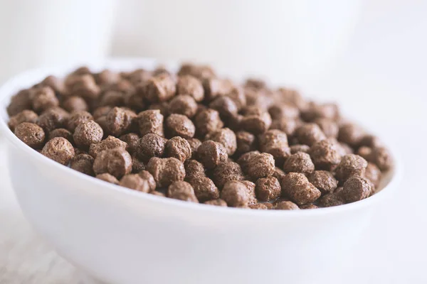 Breakfast Chocolate Balls Fresh Cows Milk Selective Focus — Stock Photo, Image