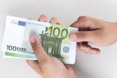 Man counting money, economy concept, allocation of money.Euro