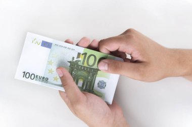 Man counting money, economy concept, allocation of money.Euro