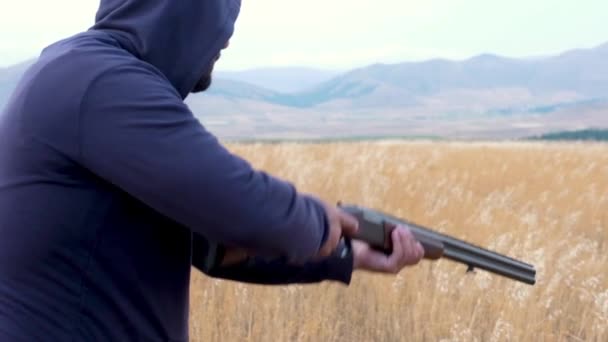 Hunter Getting Ready Shoot Hunting Rifle Hunters Holds Rifle Slow — Stock Video