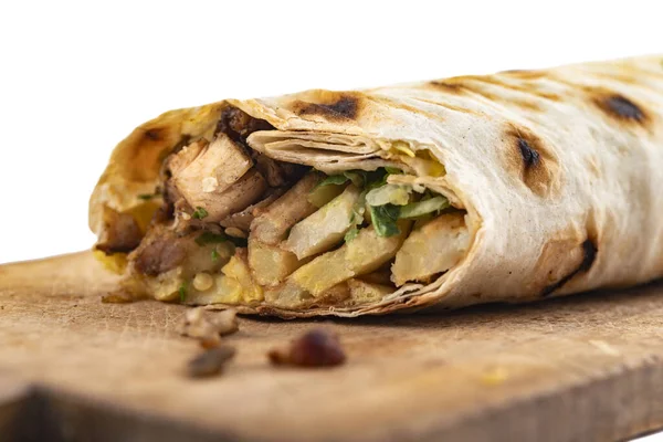 Doner Kebab Gyros Shawarma Nötkött Eller Chiken Roll Pitta Bröd — Stockfoto