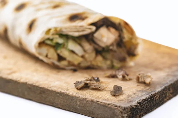 Doner Kebab Gyros Shawarma Rundvlees Chiken Roll Pitta Brood Broodje — Stockfoto