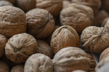 Yığında bir sürü ceviz var. Taze ceviz arkaplanı..