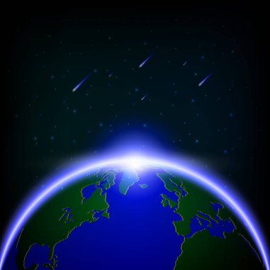 Galaxy ışıklı küresel ve Meteor yağmurları, vektör illustratio