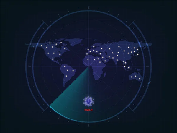 Varredor Holográfico Azul Detecta Vírus Covid Que Espalhou Pelo Mundo — Vetor de Stock