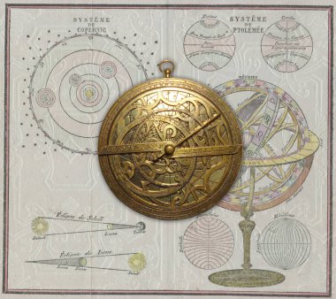 Medievel usturlap ve Armillary küre arka plan