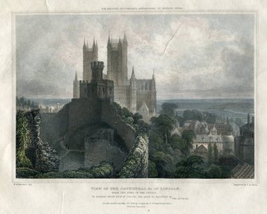 Vintage Art: Lincoln Cathedral UK 1829 clipart