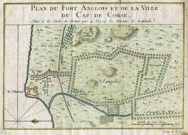  ANTIQUE PLAN CAP CORSE GHANA FORT ANGLOIS  1750