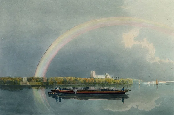 Arte antiguo 1860 Efecto del arco iris en el río Támesis Londres —  Fotos de Stock