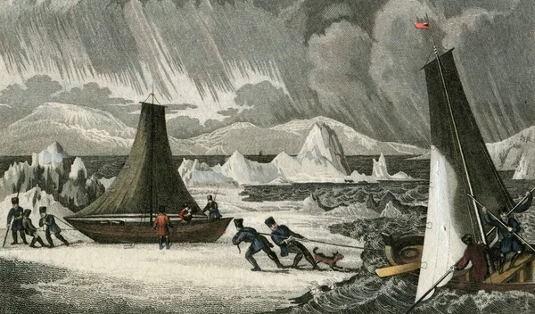 Vintage sanat: 1830 gemi ve buzdağları Scandinavia Bothnia Körfezi