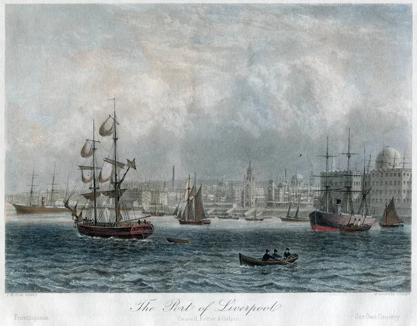 Arte vintage: Porto di Liverpool e navi Inghilterra 1840 — Foto Stock