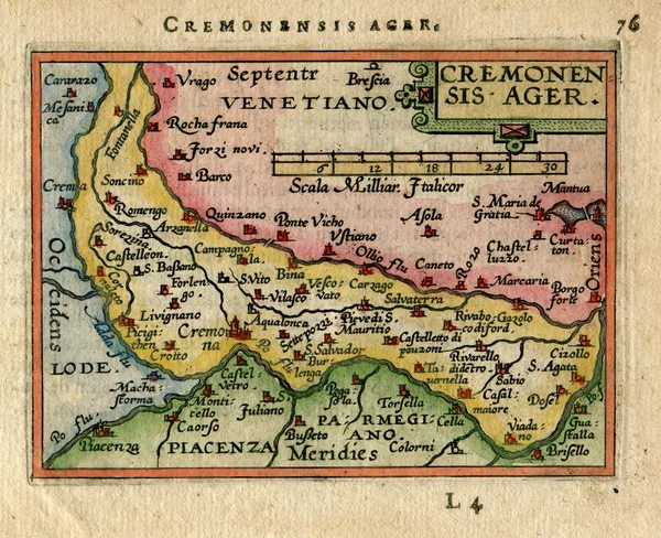 앤티크 지도 Cremonsis 어른. 크 레 모나입니다. 이탈리아 1600 — 스톡 사진