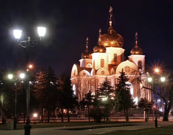 Night view of the temple Nevsky — Stock Photo, Image