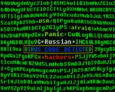 Rus hacker saldırı. Bilgisayar virüsü kavramı.