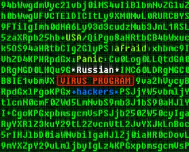 Bilgisayar virüsü kavramı. Program kodundaki virüs. Rus hacker.