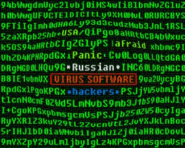 Bilgisayar virüsü kavramı. Program kodundaki virüs. Rus hacker.