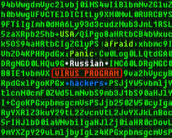 Konsep virus komputer. Virus dalam kode program. Peretas Rusia . — Stok Foto