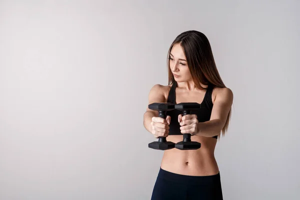 Strong Muscular Girl Working Out Dumbbells Photo Attractive Sporty Girl — Stock Photo, Image