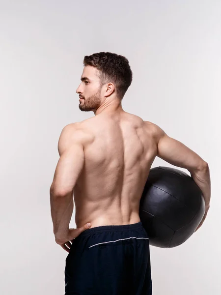 Atleta Masculino Boa Forma Física Fundo Branco Com Uma Medalha — Fotografia de Stock