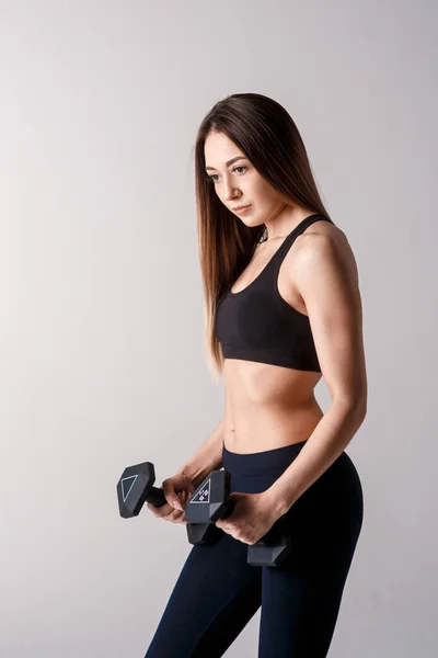 Strong Muscular Girl Working Out Dumbbells Photo Attractive Sporty Girl — Stock Photo, Image