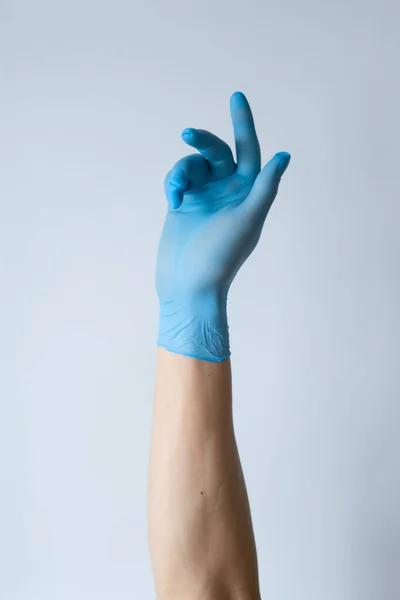 Ręka Kobiety Azji Pięć Palec Symbol Rękawica Lekarz Izolowane Biały — Zdjęcie stockowe