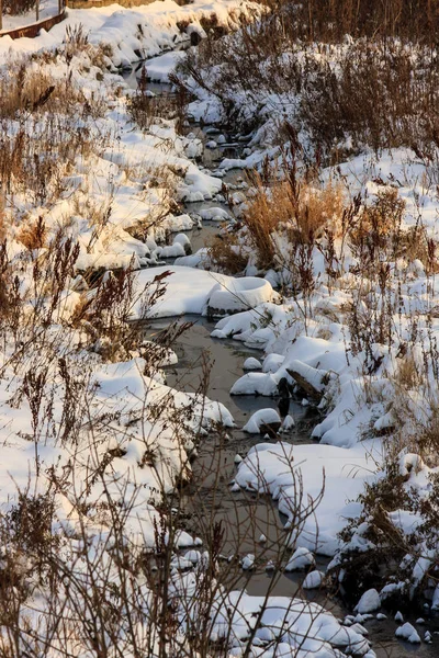 River Covered Snow Ice Winter Coming Winter Landscape Layout Background — Stockfoto