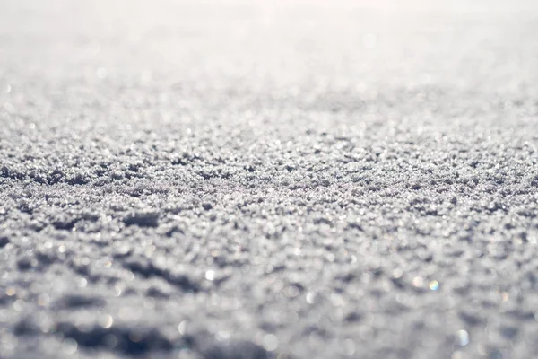 Макросъемка Чистого Белого Снега Мелкой Глубиной Резкости Приятным Размытым Боке — стоковое фото