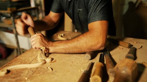 Œuvres maîtresses de sculpture sur bois - prise de vue vidéo en gros plan — Video