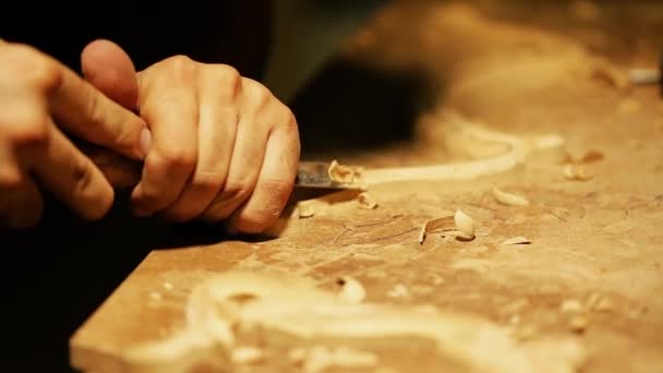 Opere master intaglio legno - riprese video ravvicinate — Video Stock