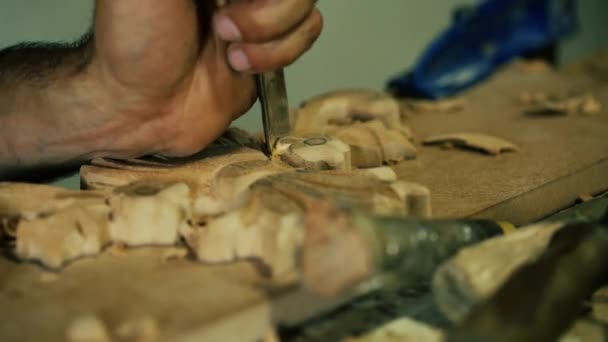 Wood carving master works - close up video shooting — Stock Video