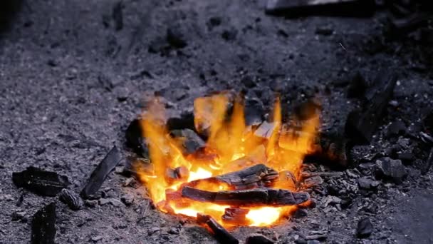 Brandende vlammen in een Forge — Stockvideo