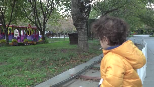 Il ragazzino sta giocando al parco giochi — Video Stock