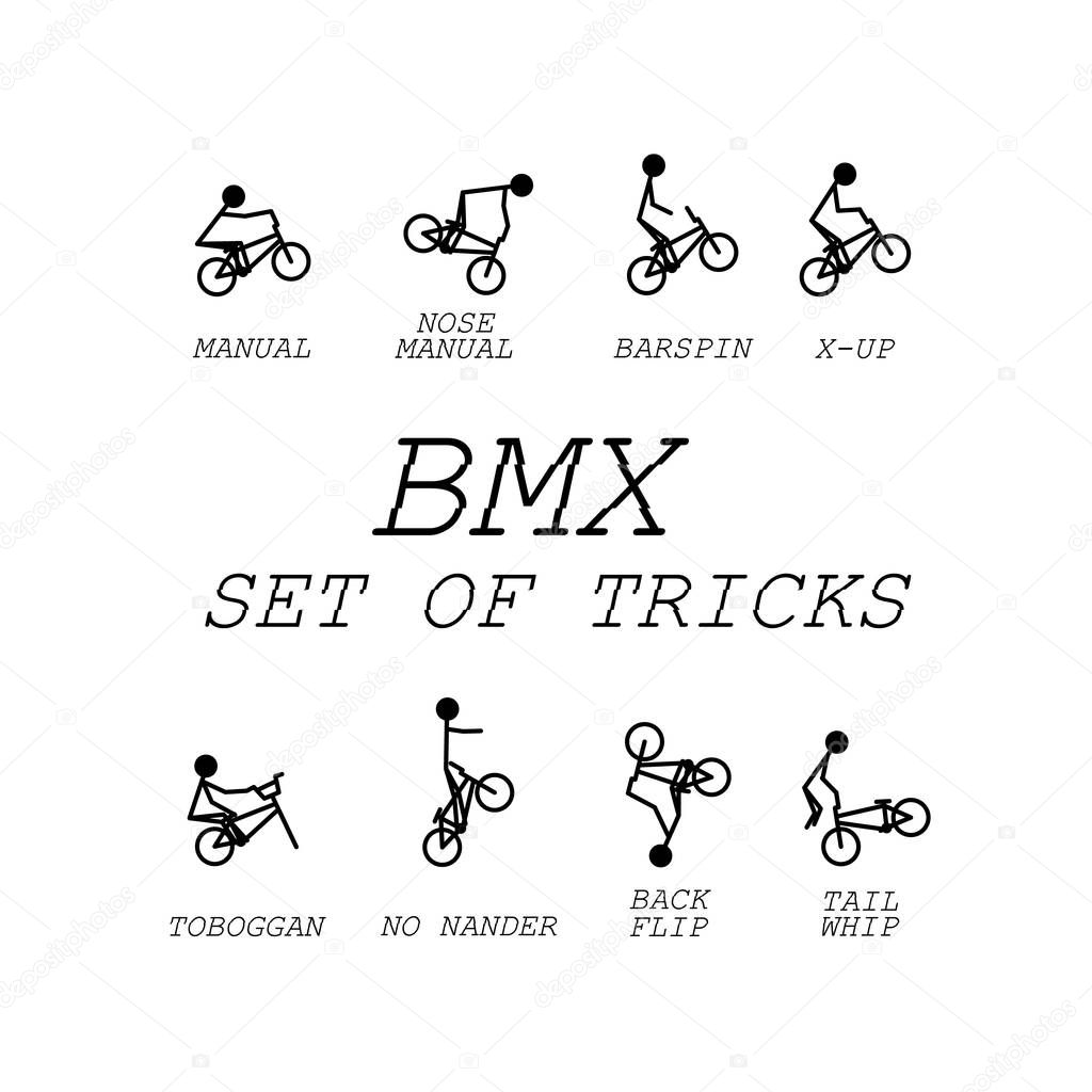 stick figure vector bmx set of tricks