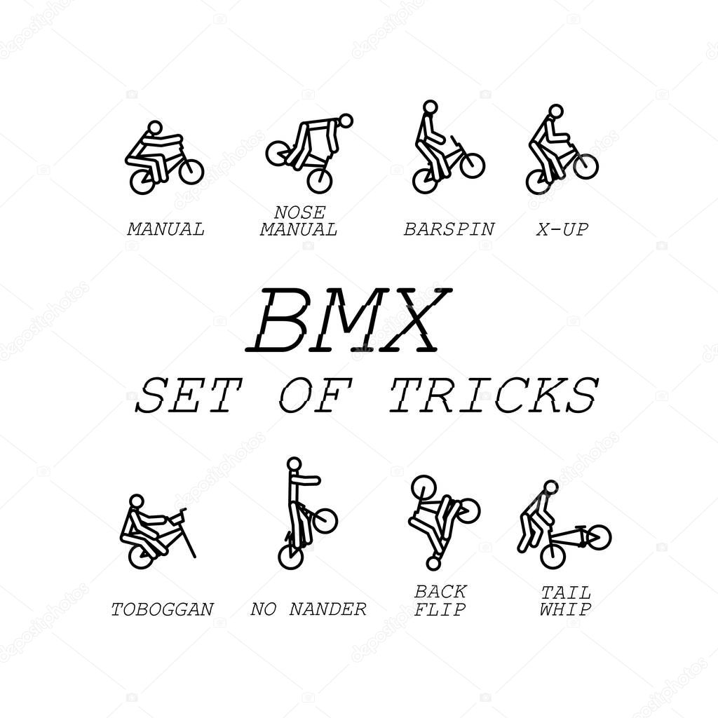 stick figure vector bmx set of tricks