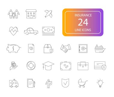 Satır simgeler kümesi. Sigorta paketi. Vektör çizim
