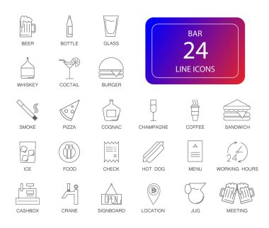 Satır simgeleri ayarlandı. Bar paketi. Vektör illüstrasyonu