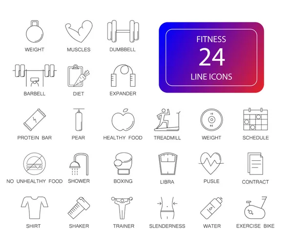 Γραμμή Σύνολο Εικονιδίων Πακέτο Γυμναστικής Εικονογράφηση Διάνυσμα — Διανυσματικό Αρχείο
