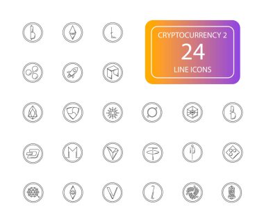 Satır simgeler kümesi. Cryptocurrency 2 paketi. Vektör çizim