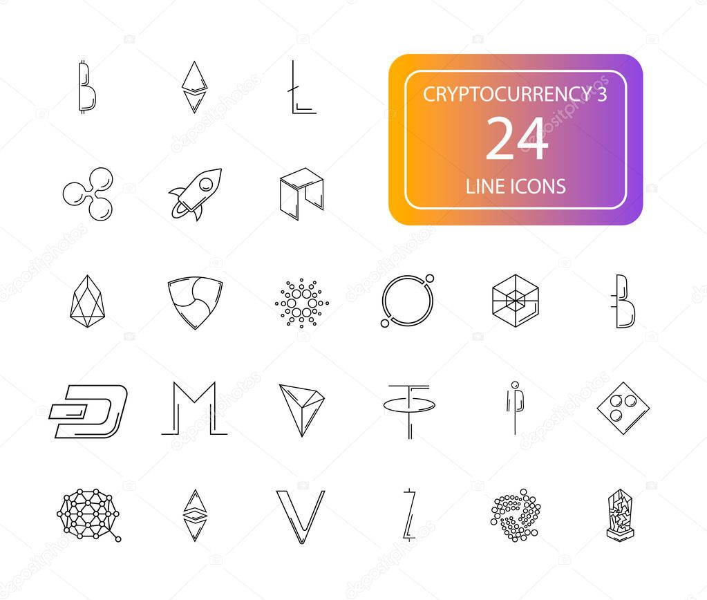 Line icons set. Cryptocurrency 3 pack. Vector illustration