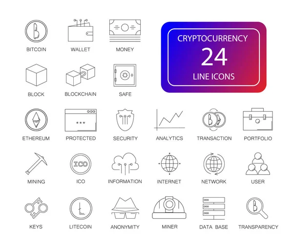 Line Icons Set Cryptocurrency Pack Vector Illustration — Stock Vector