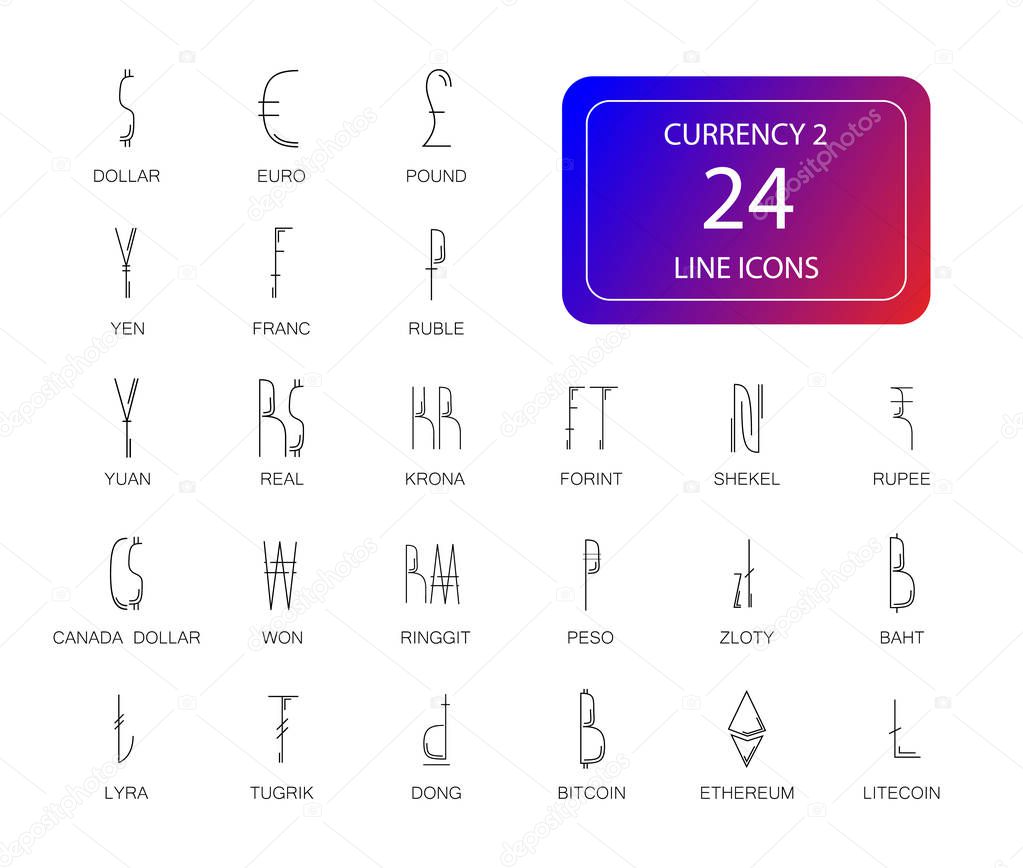 Line icons set. Currency pack. Vector illustration
