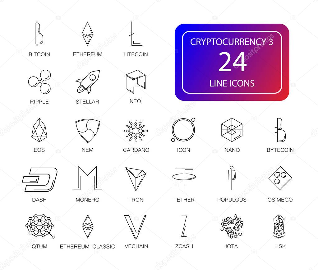 Line icons set. Cryptocurrency 3 pack. Vector illustration